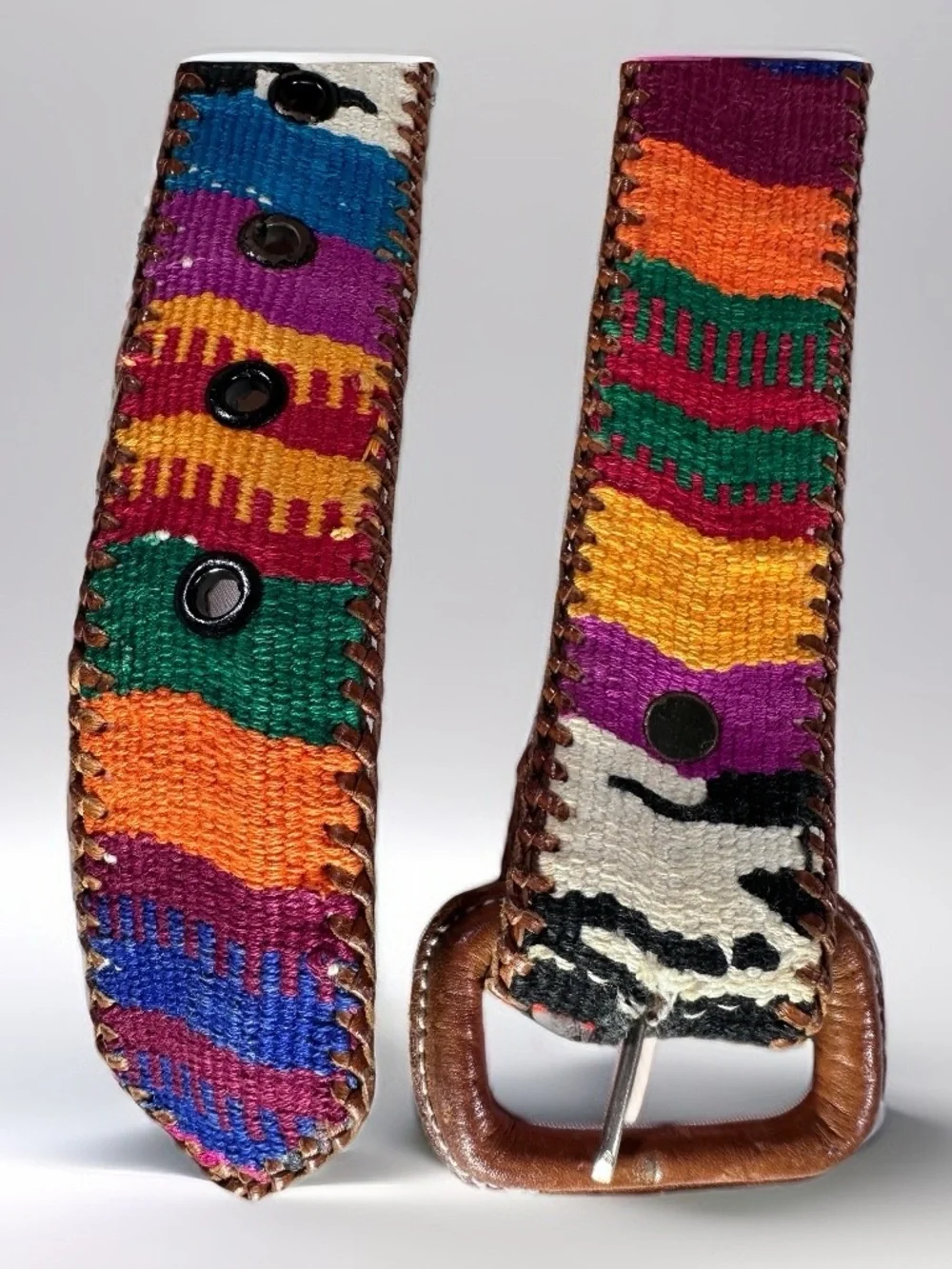 Vintage 80s Boho Woven Leather Belt Made in Guatemala Size 38